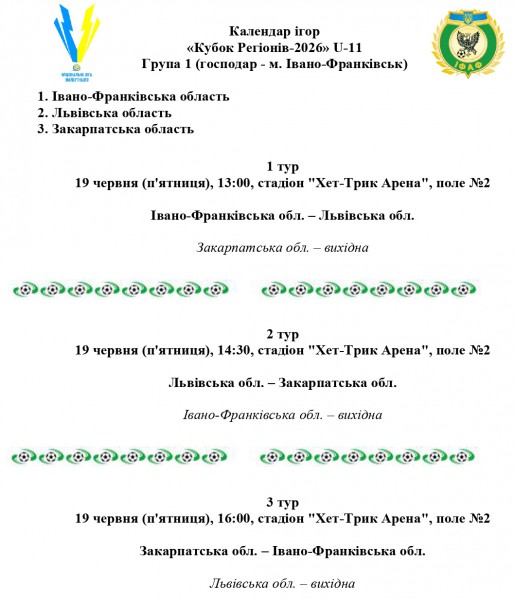 В Івано-Франківську відбудеться груповий етап турніру "КУБОК РЕГІОНІВ" U-11, U-12 та U-13